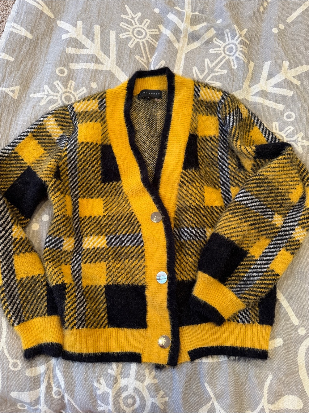 English Factory Yellow and Black Plaid Cardigan SM